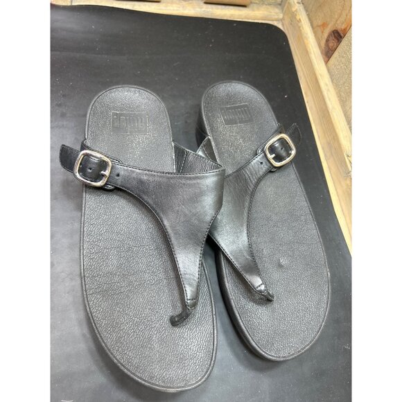 Fitflop Womens Black Leather Sandals Size 8 Adjustable Strap Micro-Wobbleboard - Picture 2 of 8